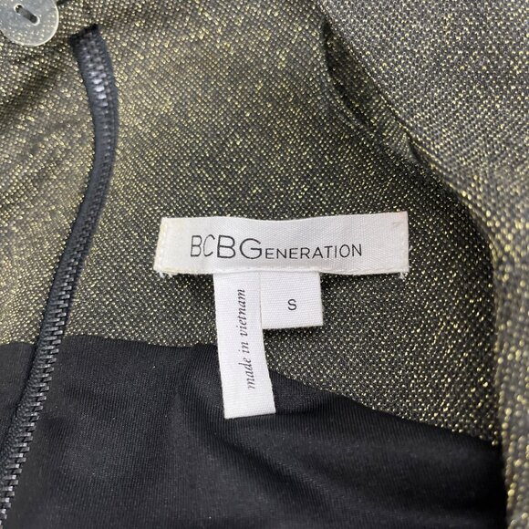 BCBGGeneration Black Gold Glitter Mini Bodycon Dress Sleeveless Racerback Sz S - Picture 4 of 6